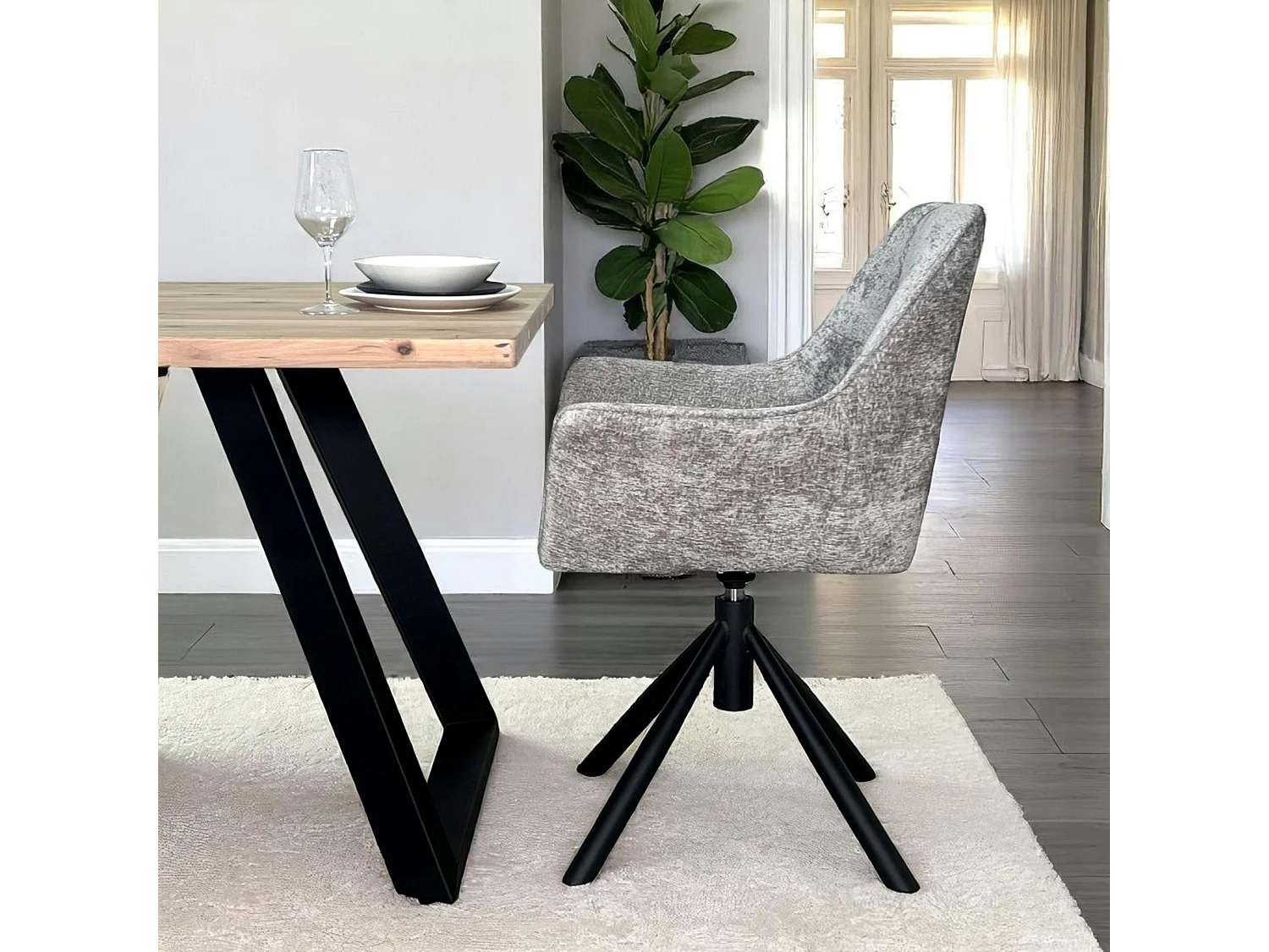 Fauteuil de table pivotant tissu gris (lot de 2) IENA