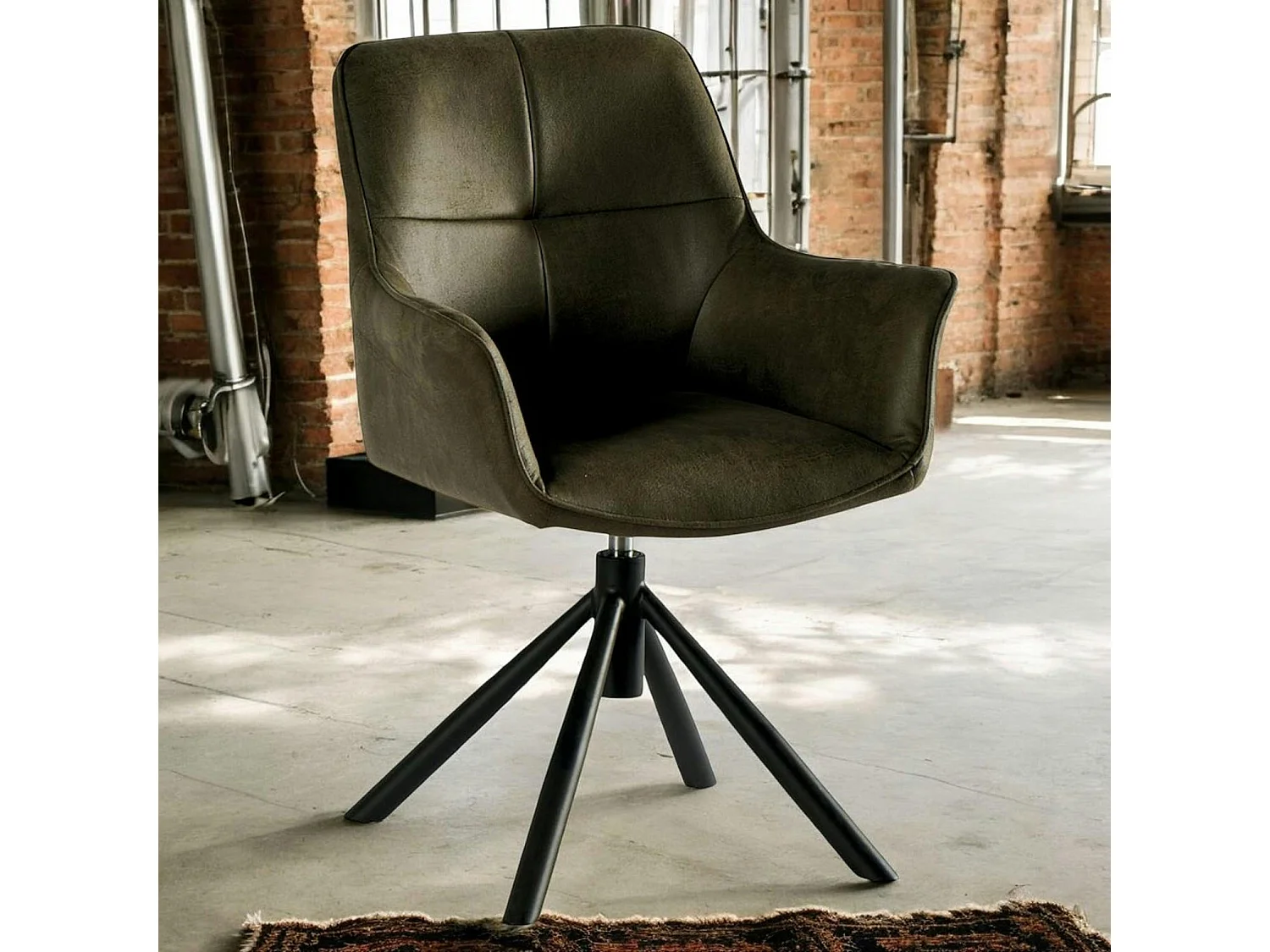 Fauteuil pivotant contemporain microfibre kaki (lot de 2) IENA