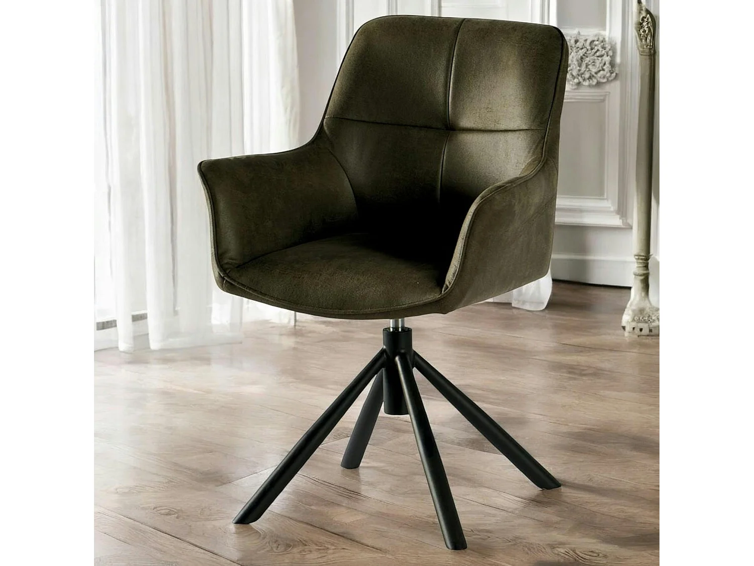 Fauteuil pivotant contemporain microfibre kaki (lot de 2) IENA