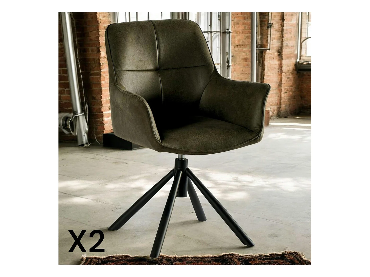 Fauteuil pivotant contemporain microfibre kaki (lot de 2) IENA