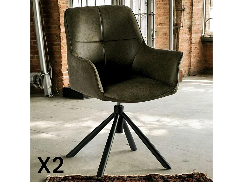 Fauteuil pivotant contemporain microfibre kaki (lot de 2) IENA