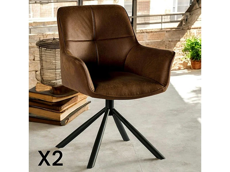 Fauteuil pivotant contemporain microfibre havane (lot de 2) IENA