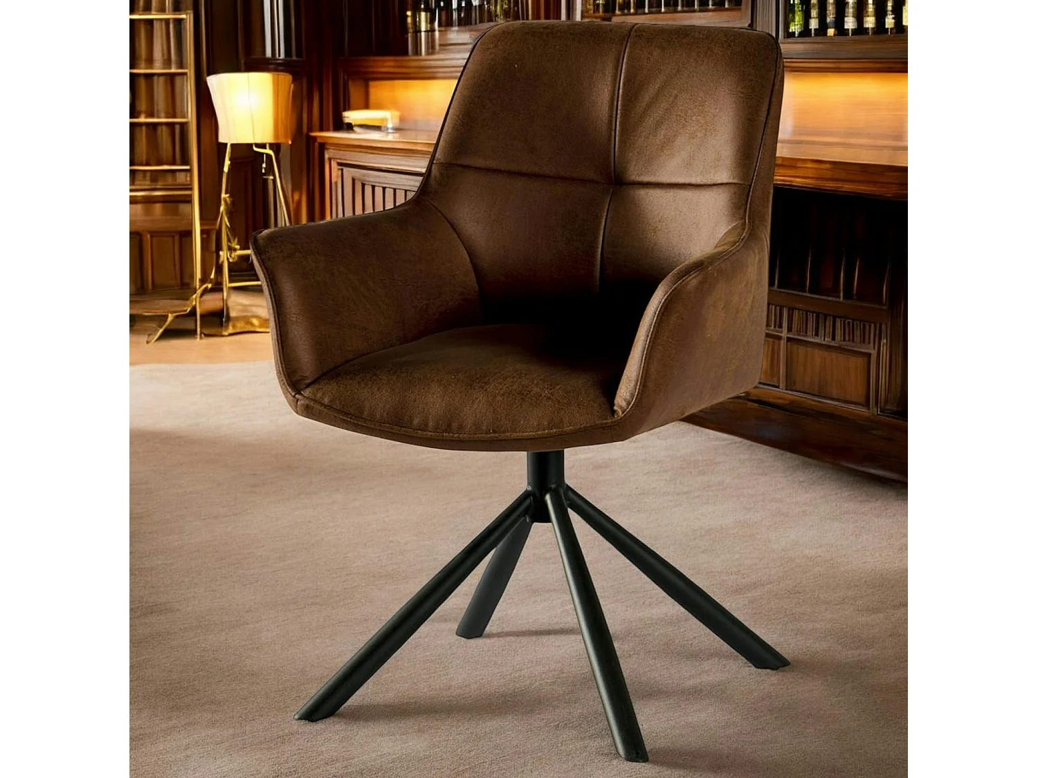 Fauteuil pivotant contemporain microfibre havane (lot de 2) IENA