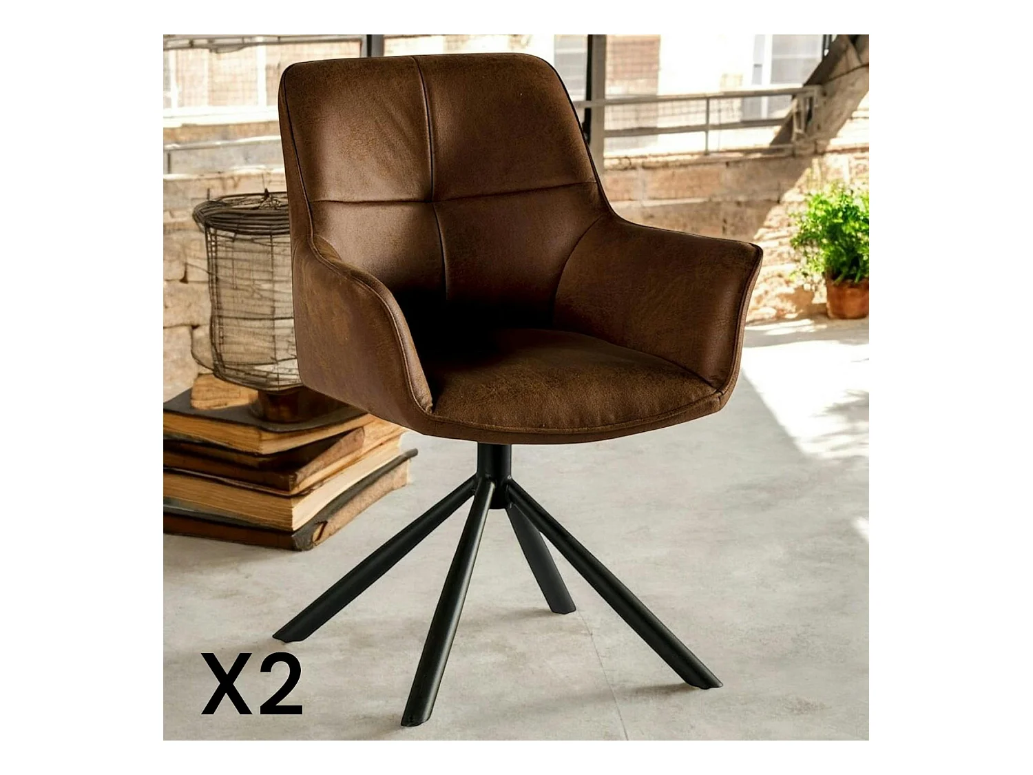 Fauteuil pivotant contemporain microfibre havane (lot de 2) IENA