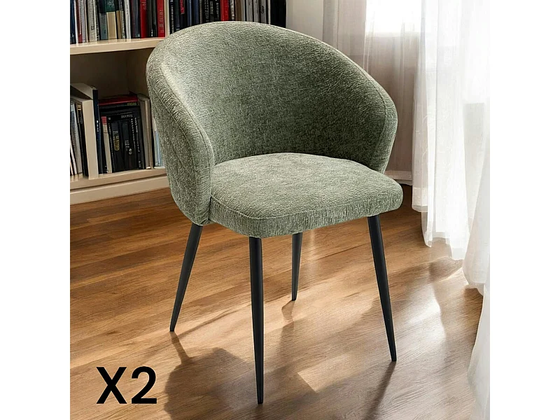 Chaise dossier rond tissu vert (lot de 2) IENA