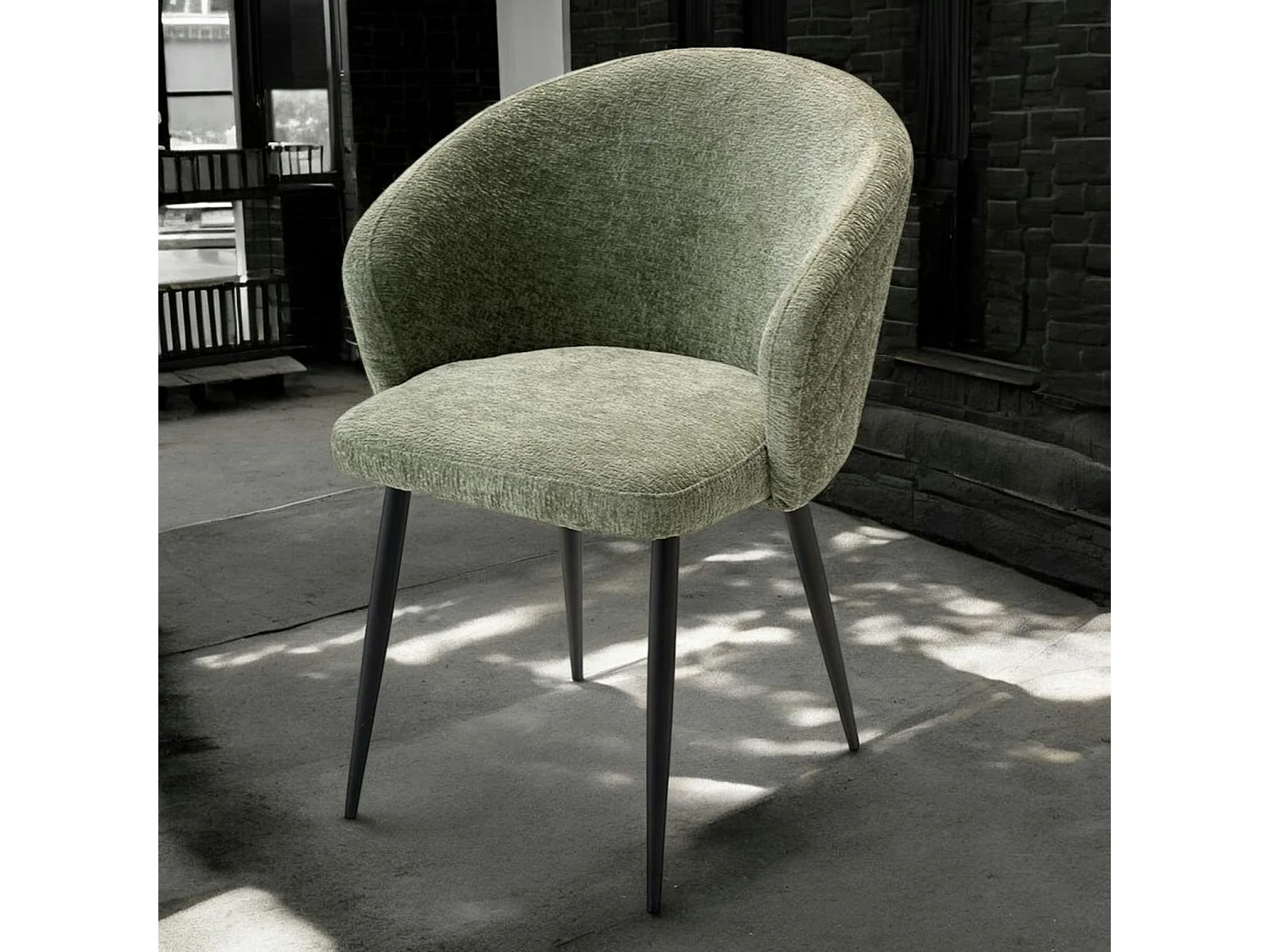 Chaise dossier rond tissu vert (lot de 2) IENA