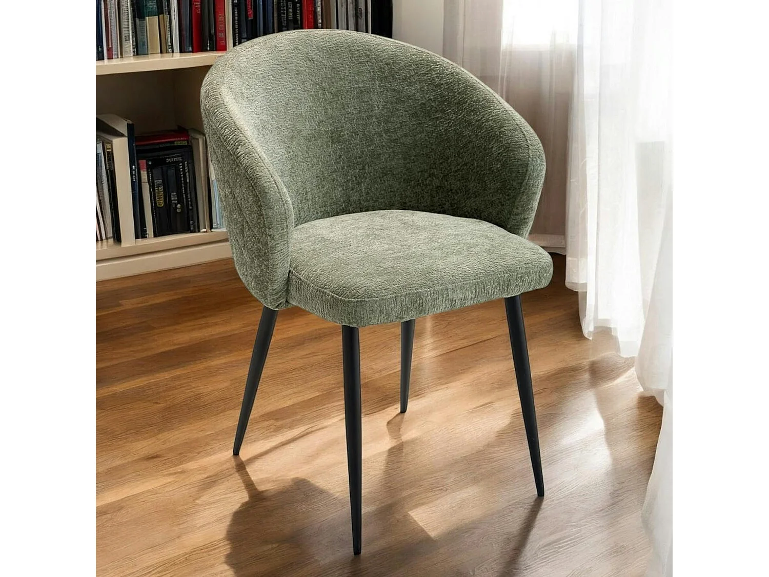 Chaise dossier rond tissu vert (lot de 2) IENA