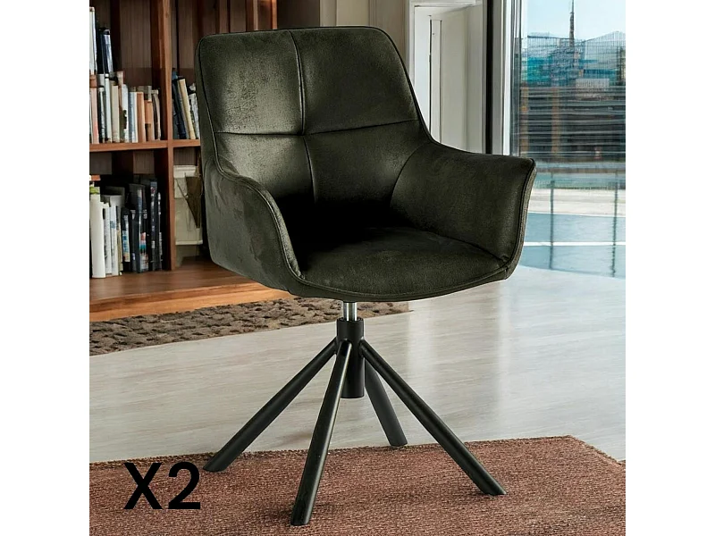 Fauteuil pivotant contemporain microfibre grise (lot de 2) IENA