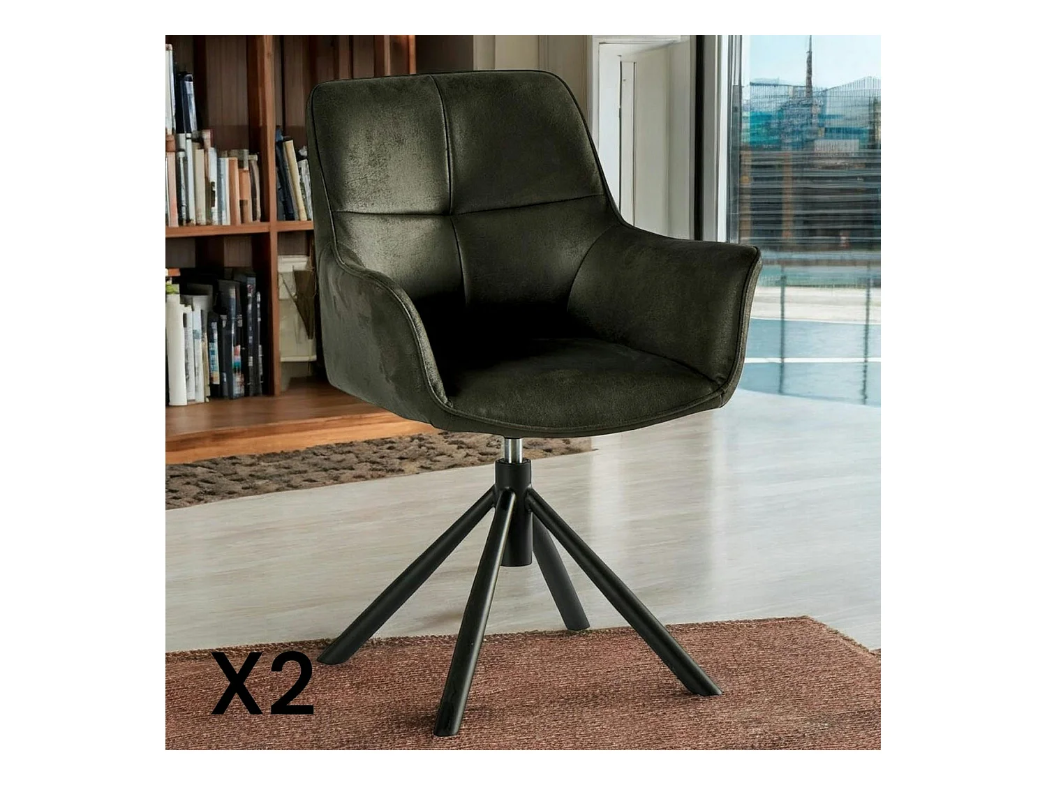 Fauteuil pivotant contemporain microfibre grise (lot de 2) IENA