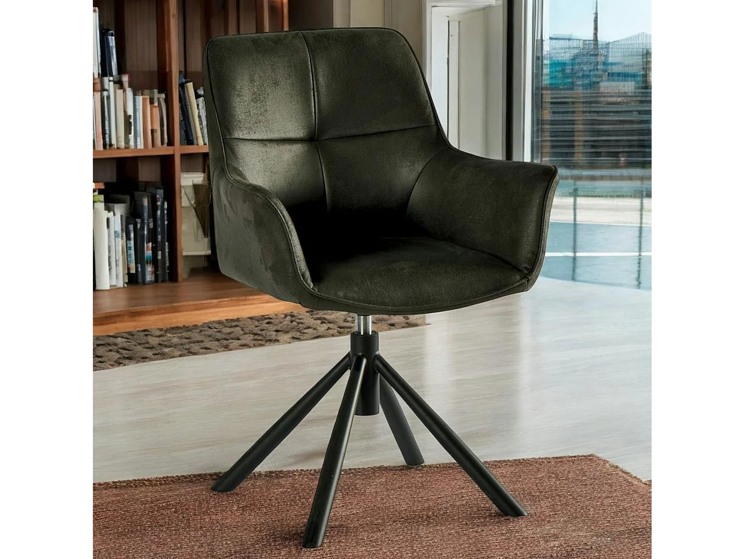 Fauteuil pivotant contemporain microfibre grise (lot de 2) IENA