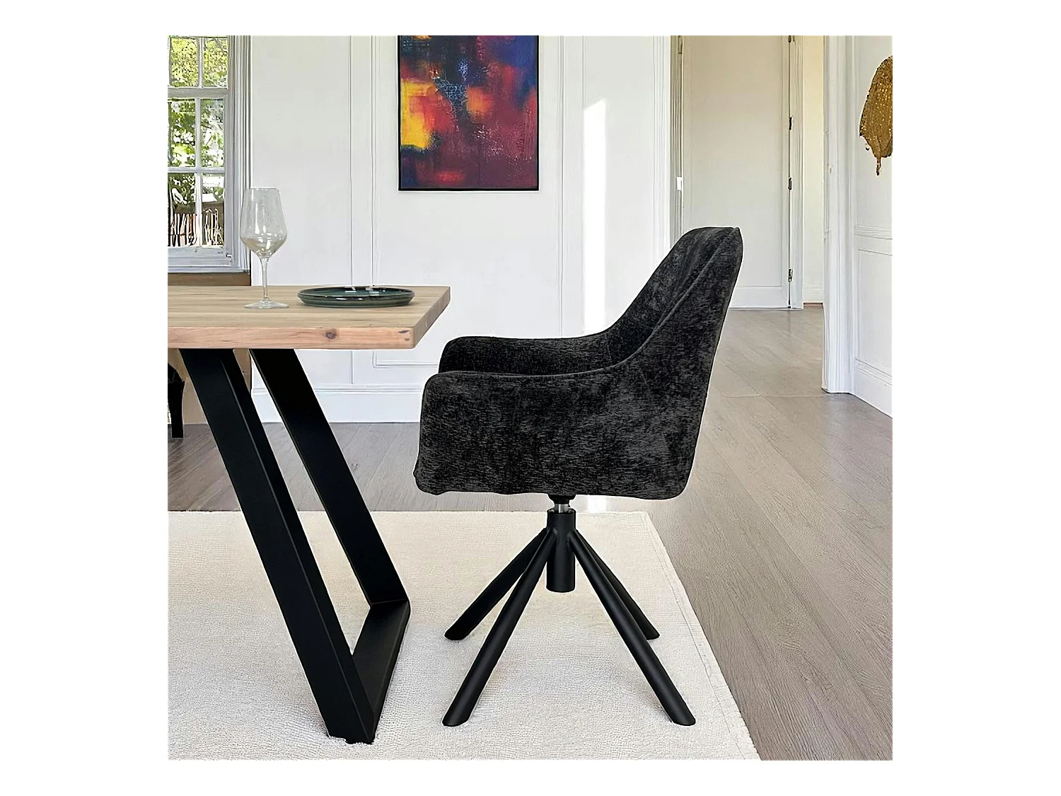 Fauteuil de table pivotant tissu noir (lot de 2) IENA