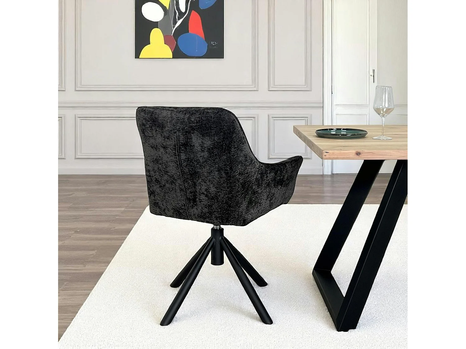 Fauteuil de table pivotant tissu noir (lot de 2) IENA