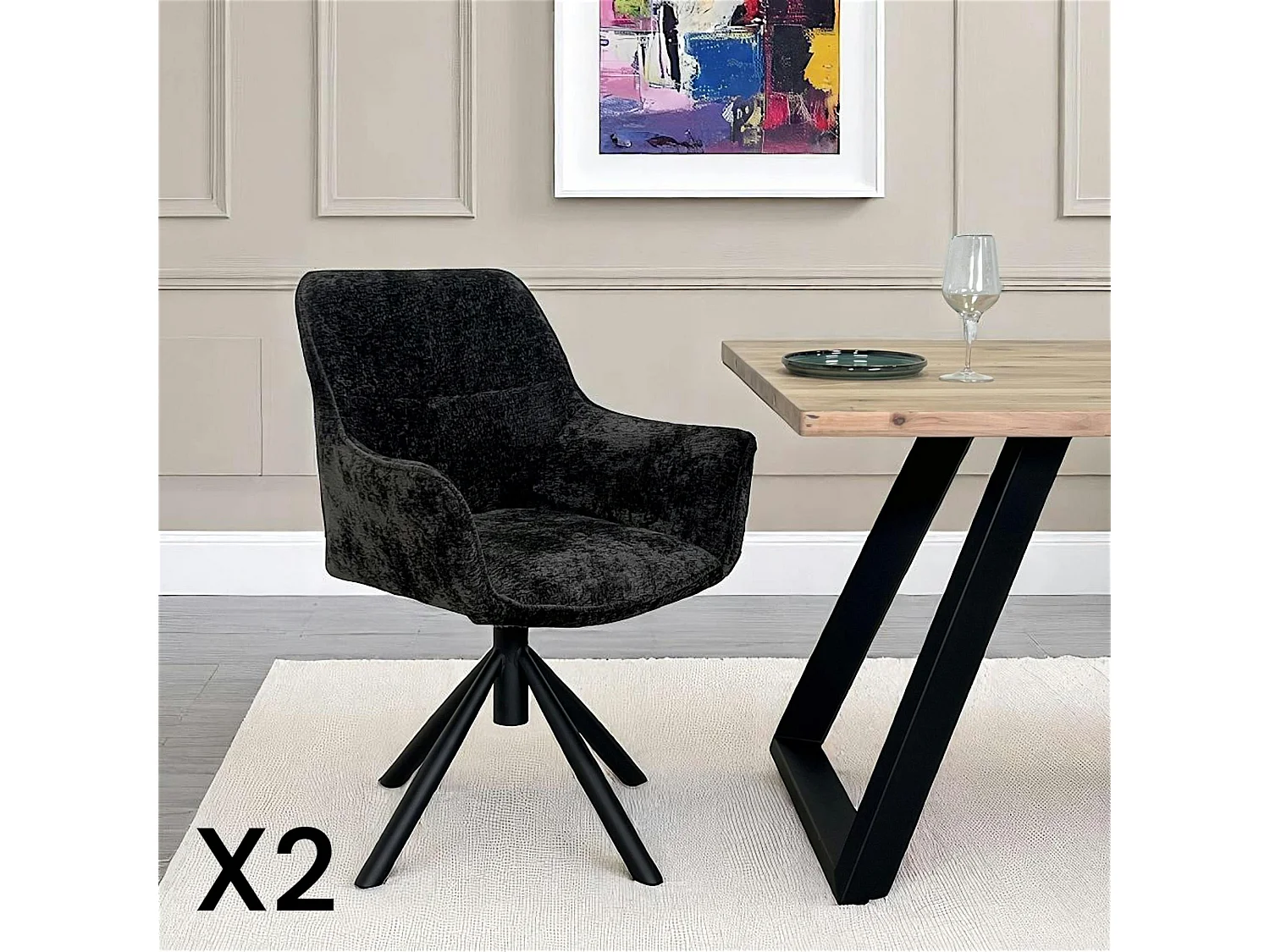 Fauteuil de table pivotant tissu noir (lot de 2) IENA