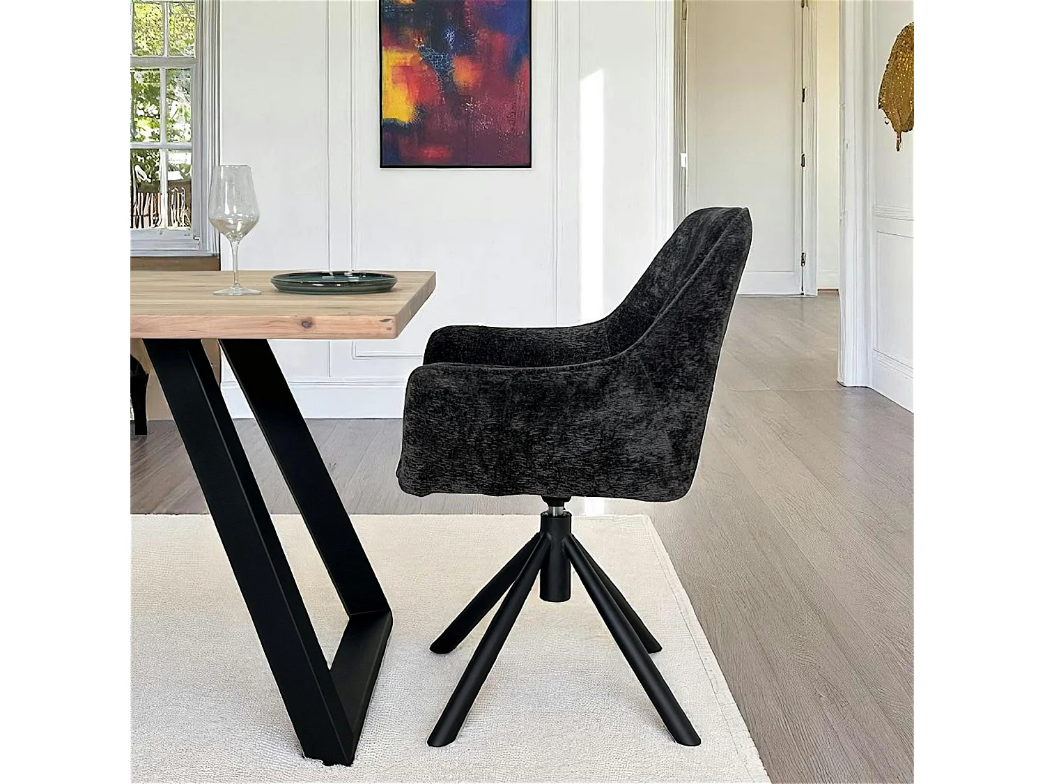 Fauteuil de table pivotant tissu noir (lot de 2) IENA