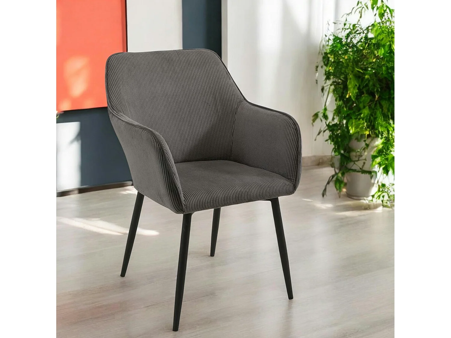 Fauteuil de table tissu cotelé gris (lot de 2) MALMOE