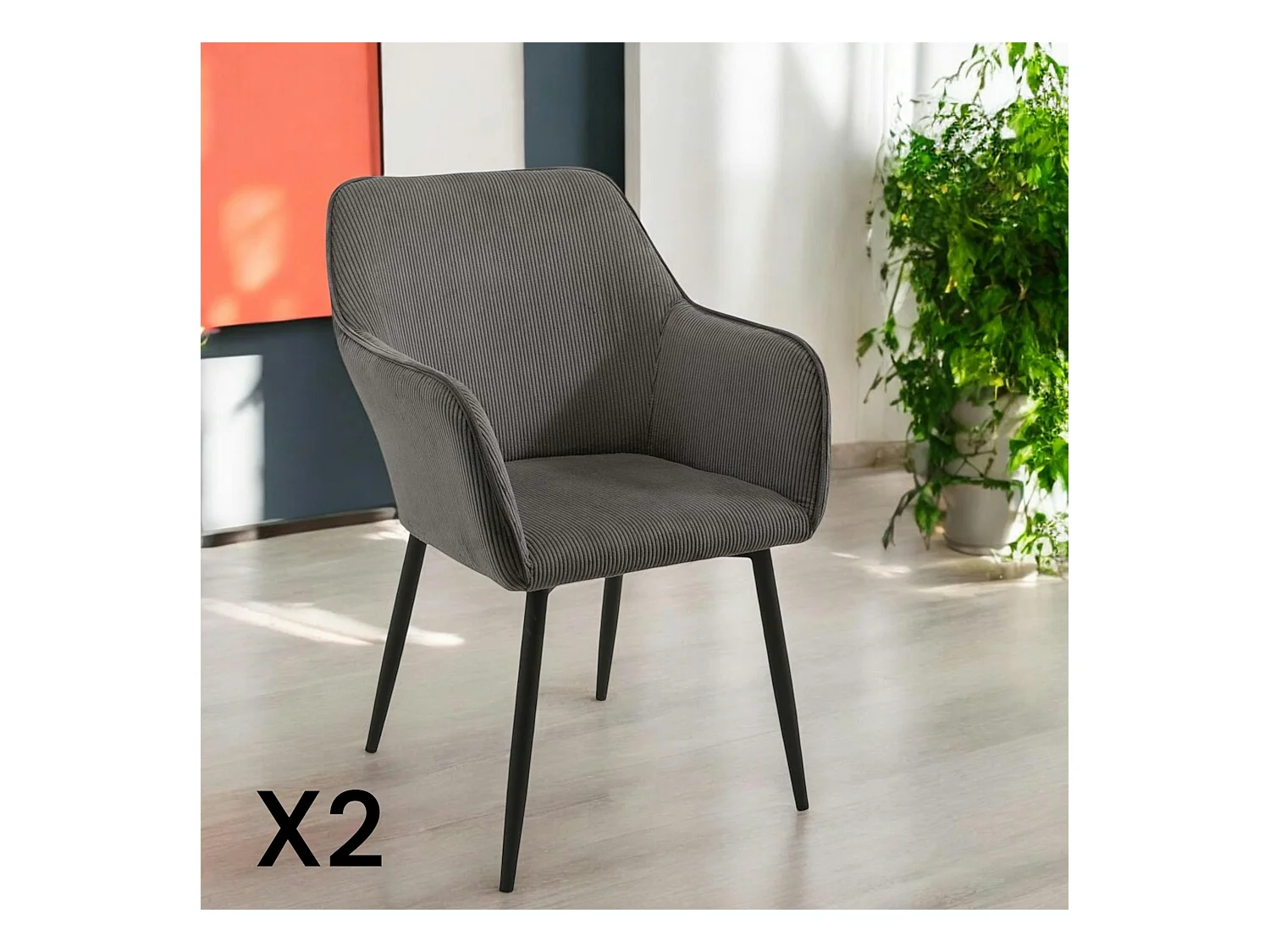Fauteuil de table tissu cotelé gris (lot de 2) MALMOE