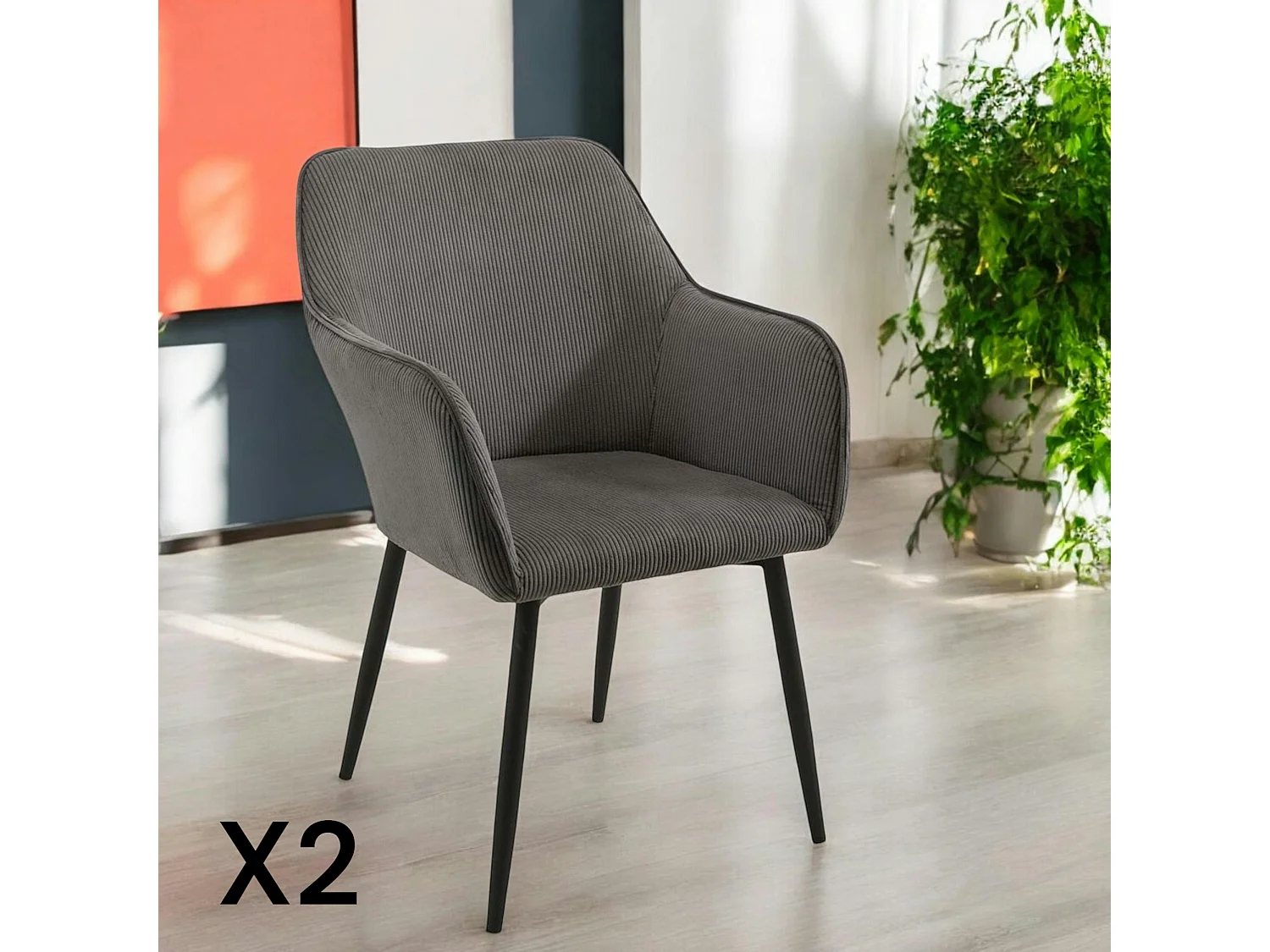 Fauteuil de table tissu cotelé gris (lot de 2) MALMOE