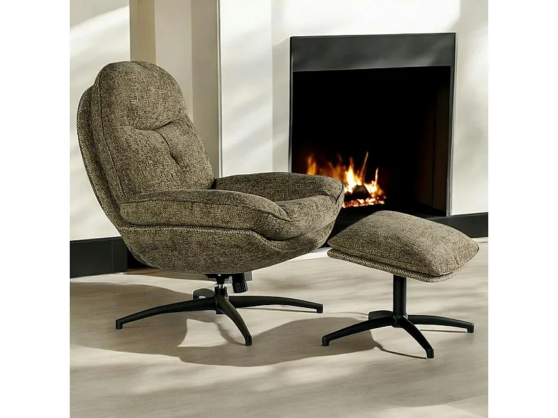 Fauteuil détente pivotant kaki avec repose pieds IENA