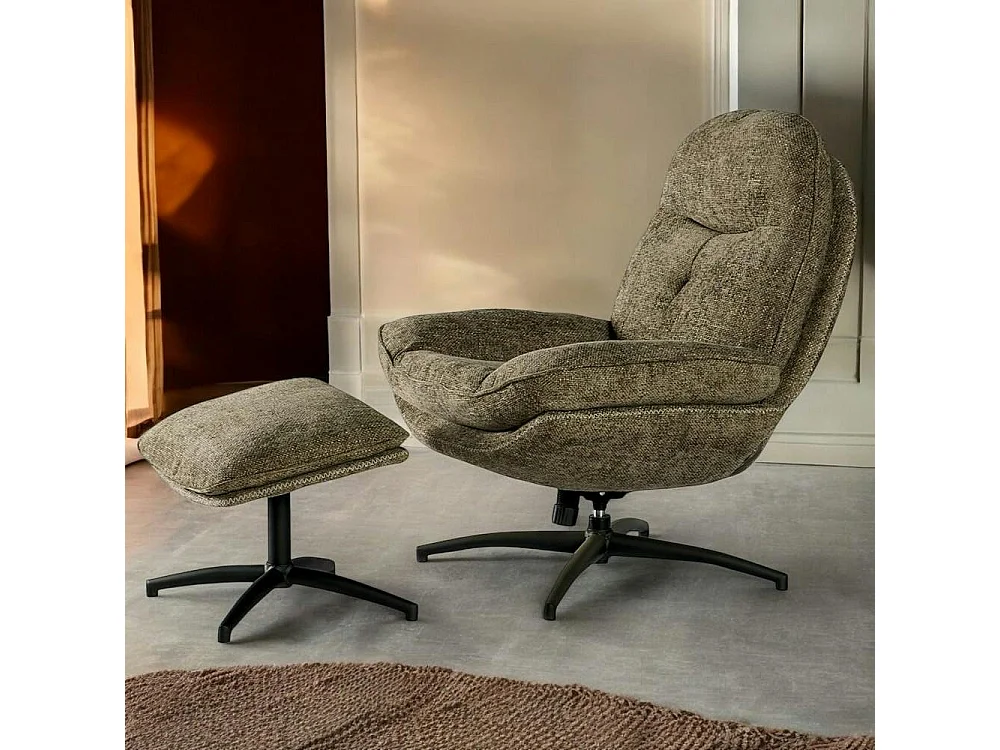 Fauteuil détente pivotant kaki avec repose pieds IENA