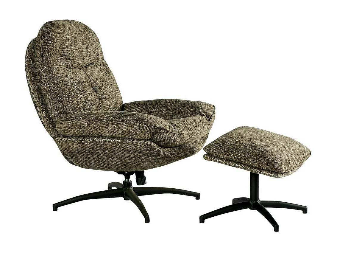 Fauteuil détente pivotant kaki avec repose pieds IENA