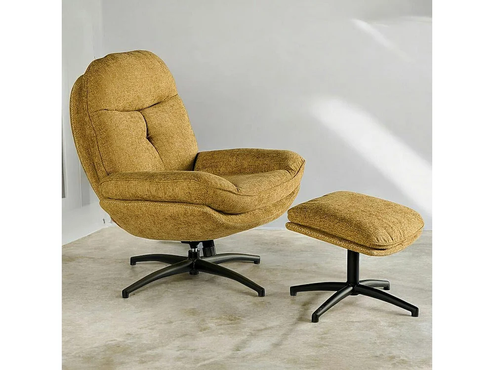 Fauteuil détente pivotant moutarde avec repose pieds IENA