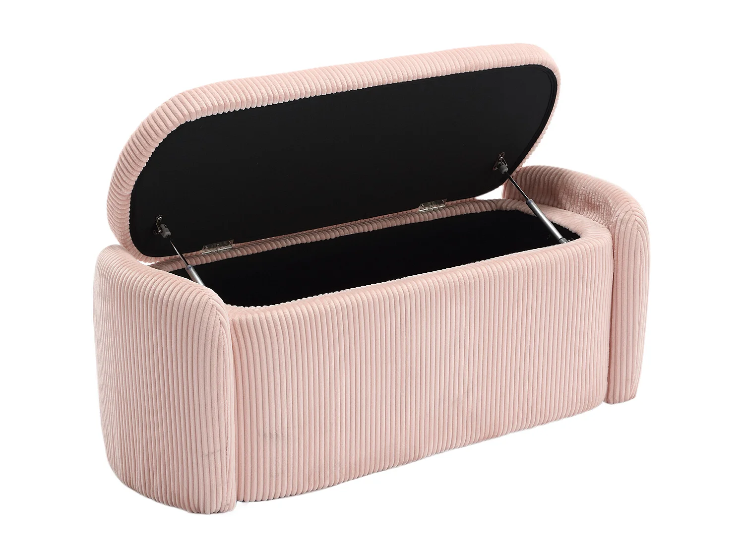 Hocker mit Stauraum aus gestreiftem Samt, bequem und vielseitig, ideal für Wohnzimmer und Schlafzimmer, Rosa