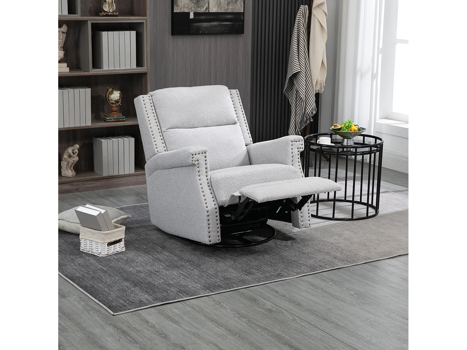 Fauteuil relax, pivotant à 360 degrés, pour la chambre d'enfant, l'hôtel, la chambre à coucher, le bureau et le salon, gris