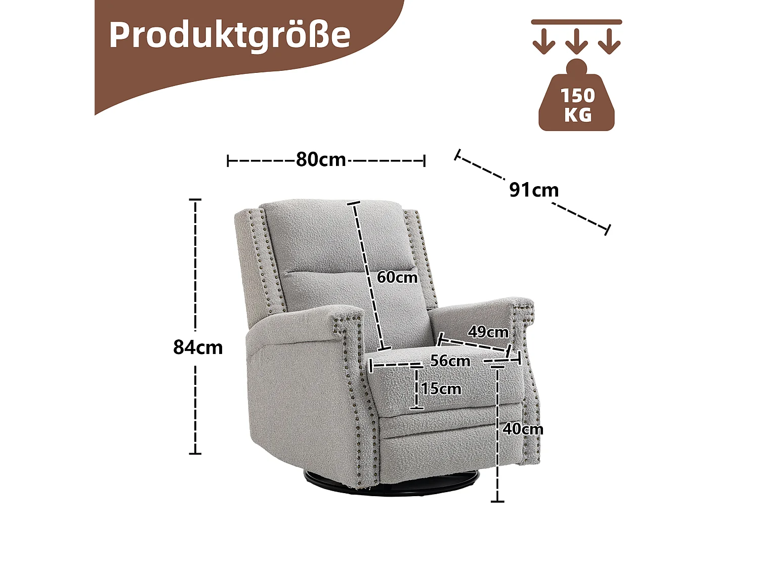 Fauteuil relax, pivotant à 360 degrés, pour la chambre d'enfant, l'hôtel, la chambre à coucher, le bureau et le salon, gris