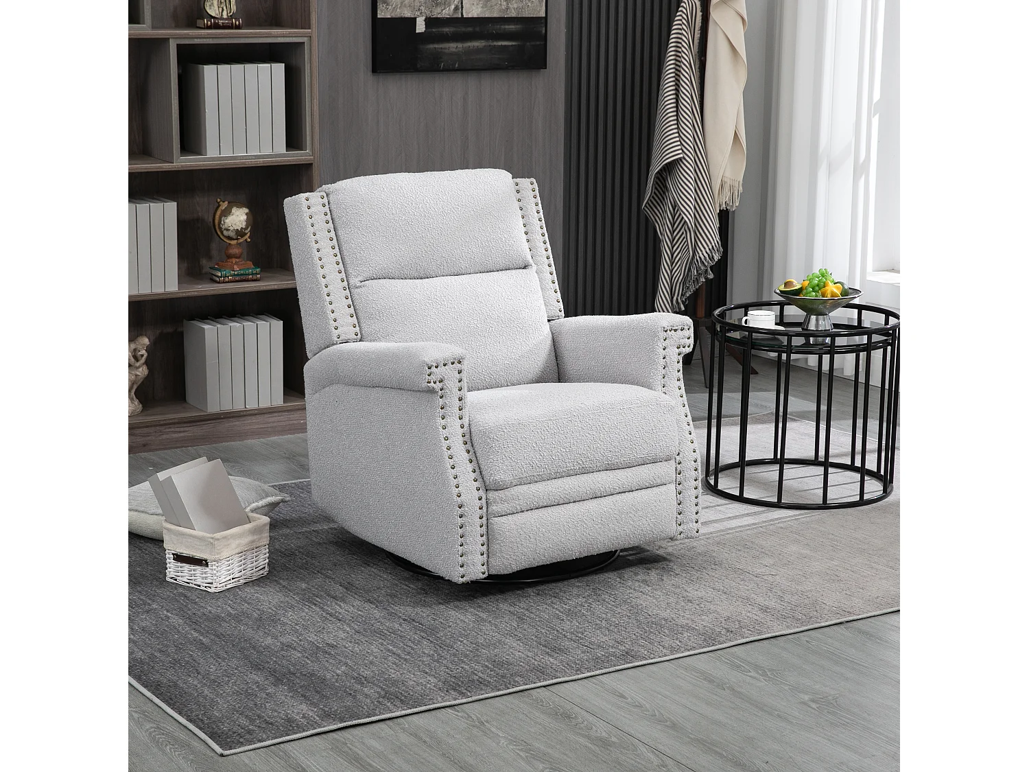 Fauteuil relax, pivotant à 360 degrés, pour la chambre d'enfant, l'hôtel, la chambre à coucher, le bureau et le salon, gris
