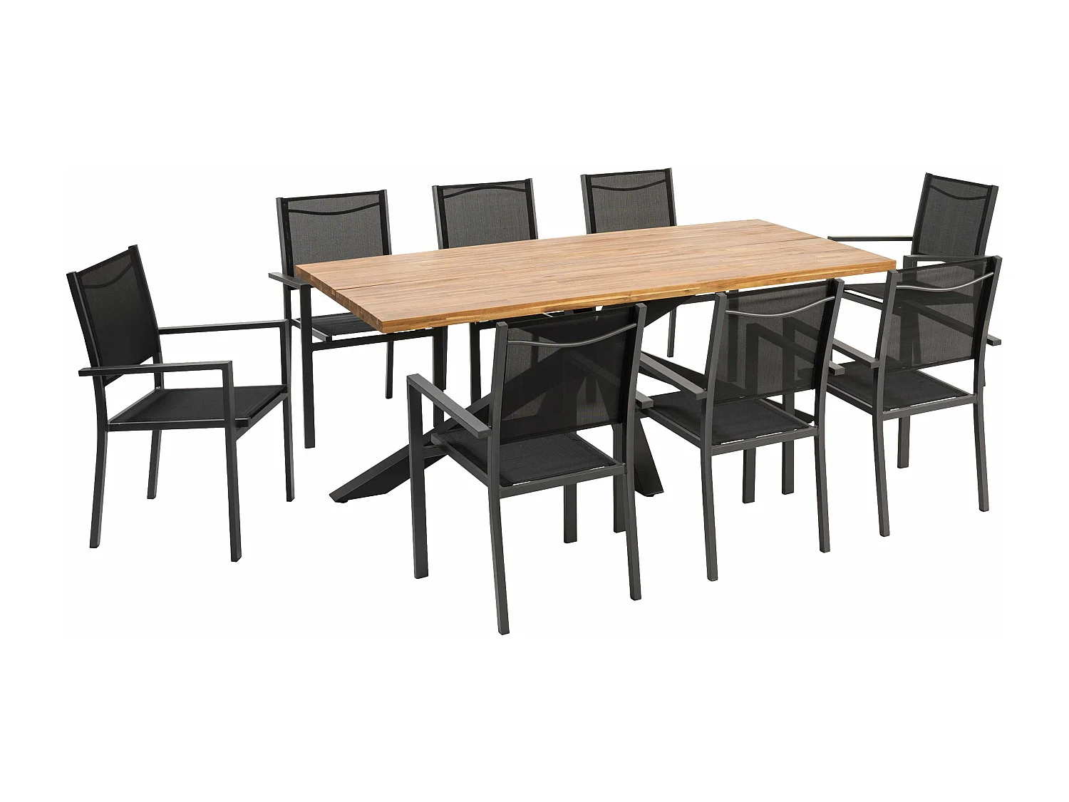 Table de jardin rectangulaire et 8 chaises en aluminium et acacia