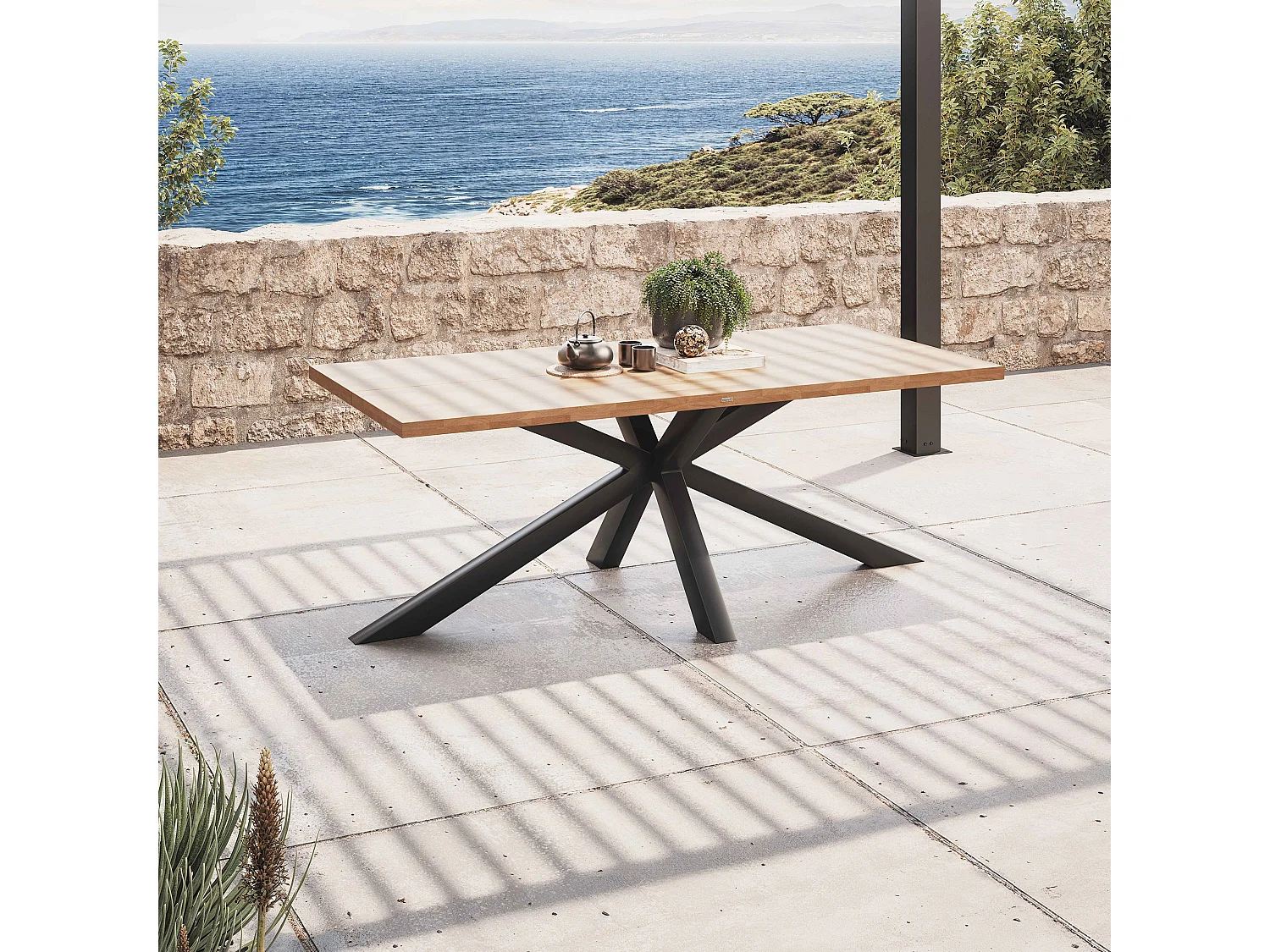 Table de jardin rectangulaire et 8 chaises en aluminium et acacia