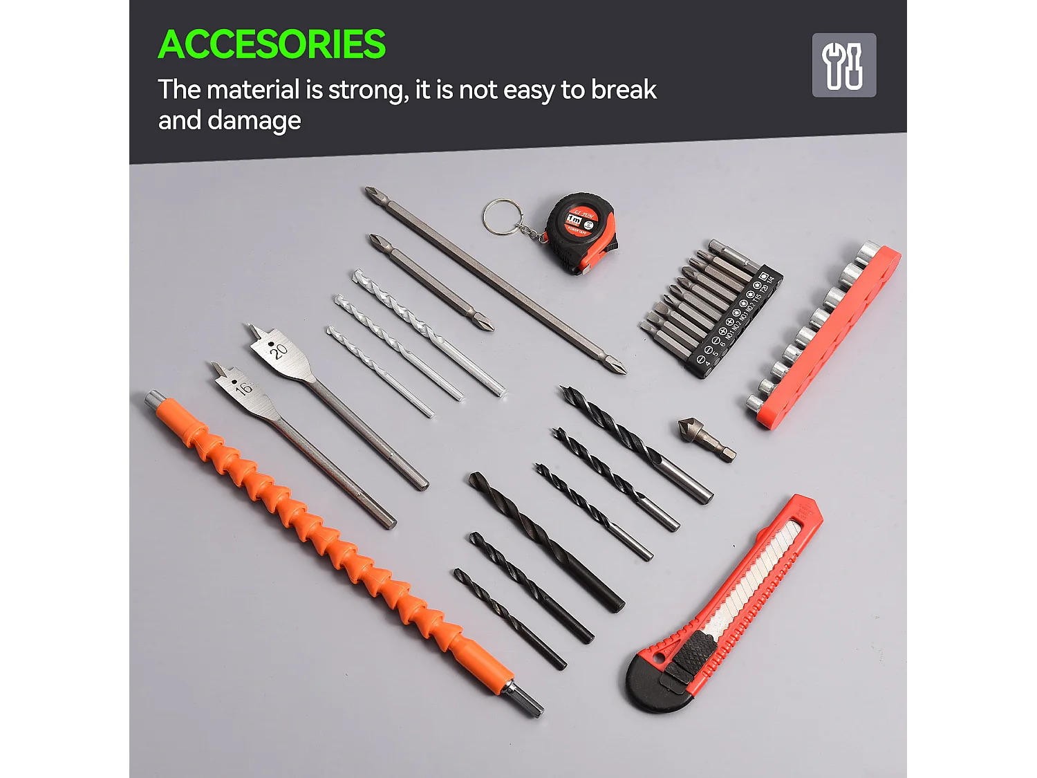 Perceuse visseuse sans fil 21V, 2 x 1500mAh batteries lithium, moteur brossé, 25+1 réglages de couple, 2 vitesses, 37 accessoires + Boîte plastique PP