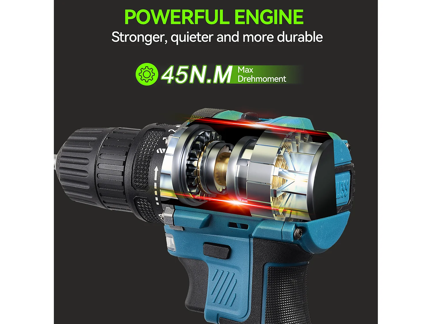 21V snoerloze boormachine, 2 x 1500mAh lithiumbatterijen, borstelmotor, 25+1 koppelinstellingen, 2 snelheden, 37 accessoires + PP-kunststof doos