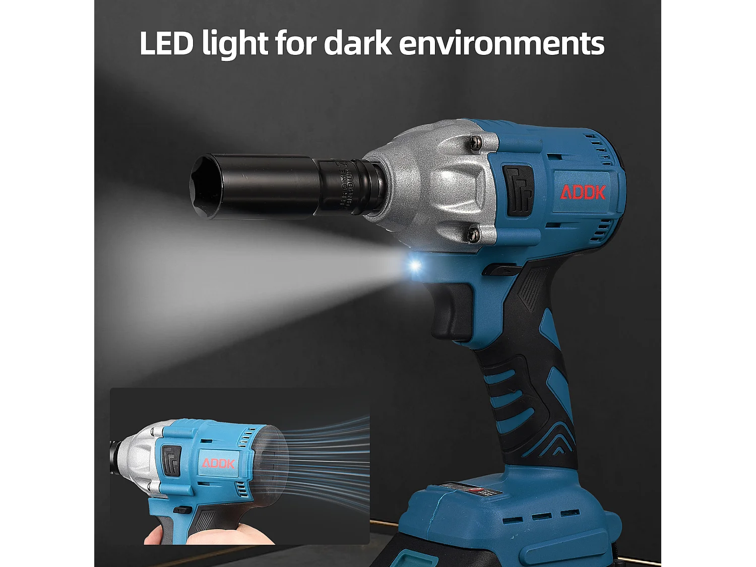 Llave de impacto, batería de 21 V 3,0 Ah, llave de impacto sin escobillas, pernos para ruedas, caja de accesorios de 25 piezas, color azul