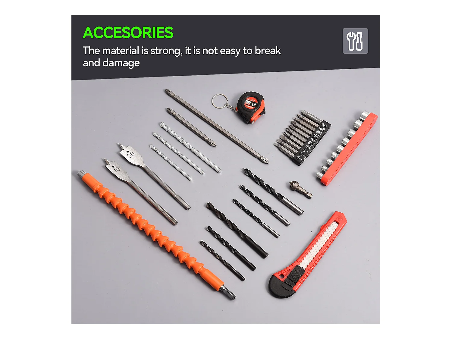 21V snoerloze boormachine, 2 x 1500mAh lithiumbatterijen, borstelmotor, 25+1 koppelinstellingen, 2 snelheden, 37 accessoires + PP-kunststof doos