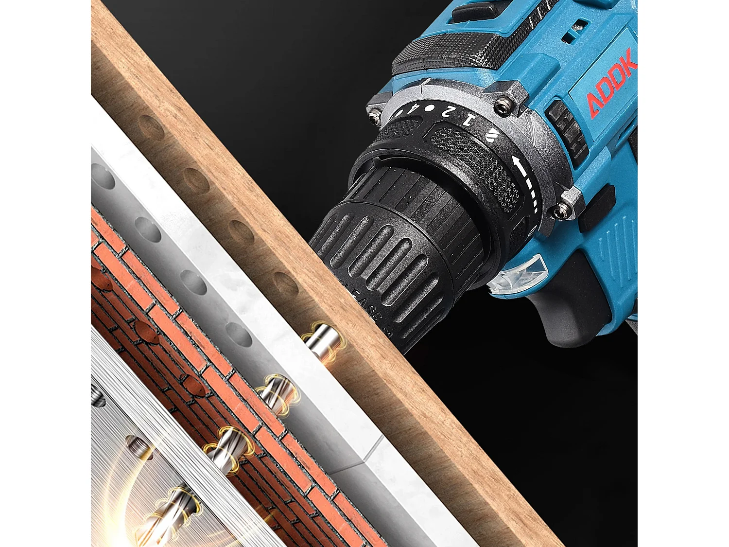 21V snoerloze boormachine, 2 x 1500mAh lithiumbatterijen, borstelmotor, 25+1 koppelinstellingen, 2 snelheden, 37 accessoires + PP-kunststof doos