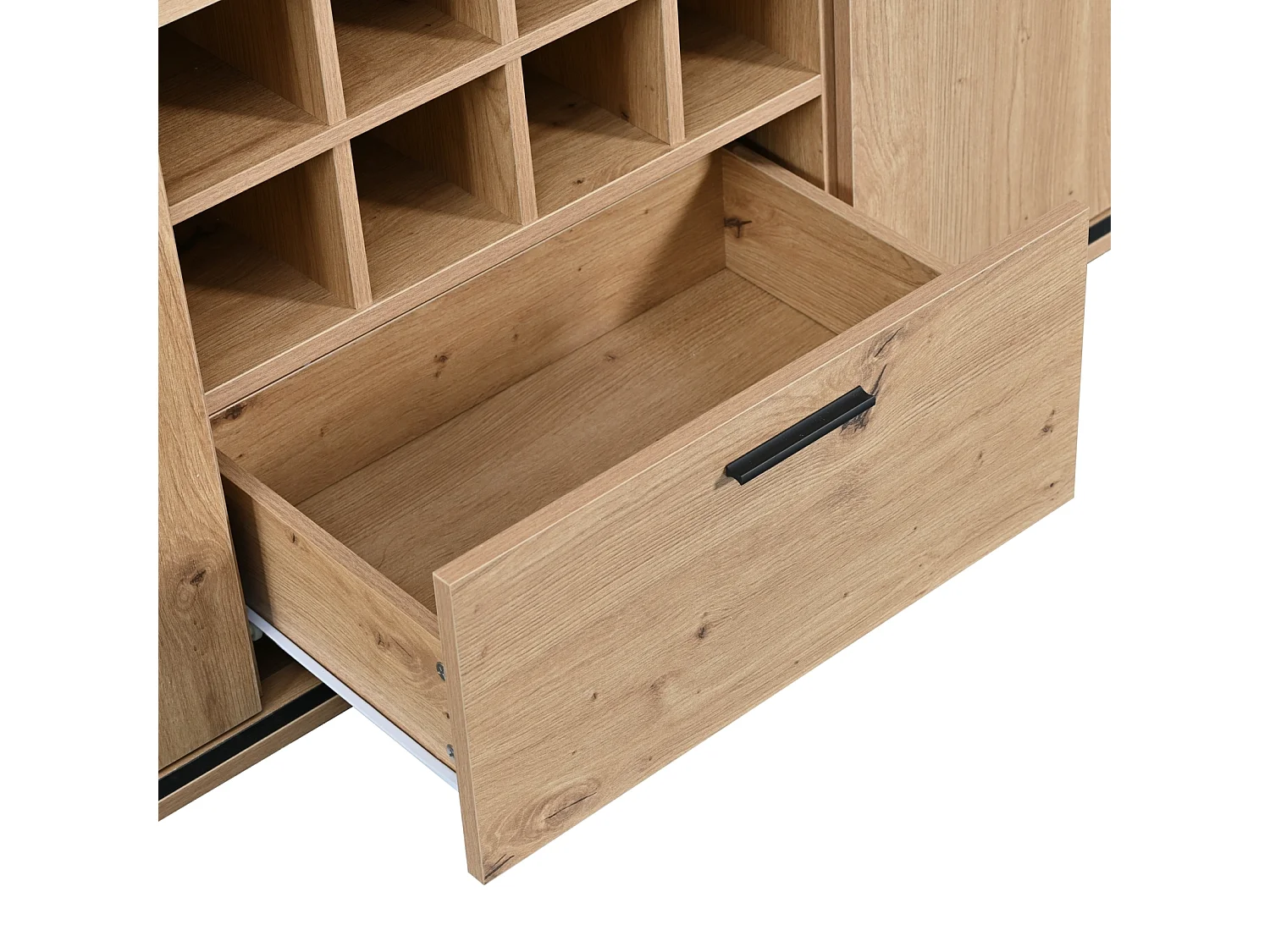 Aparador de arrumação, elegante armário de vinho com portas duplas, prateleira de vidro e suporte para vinho - arrumação perfeita