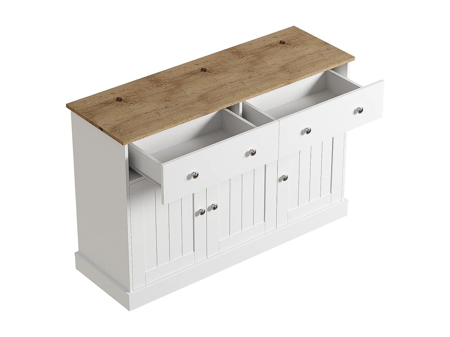 Dressoir 120x36x80,5cm - woonkamermeubel met gegraveerde textuur, push-open mechanisme - Wit