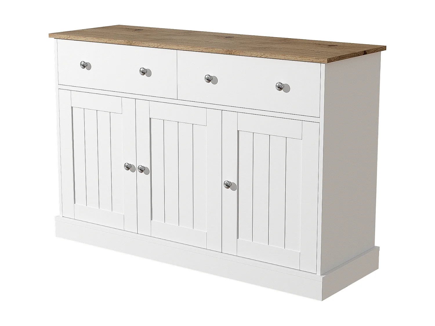 Dressoir 120x36x80,5cm - woonkamermeubel met gegraveerde textuur, push-open mechanisme - Wit