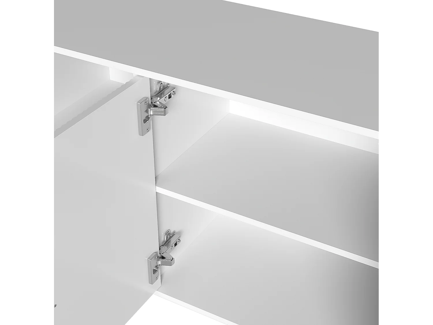 Dressoir 150x40x82cm - Kast met 4 glanzende structuurdeuren en gouden handgrepen, in hoogte verstelbare planken - Wit