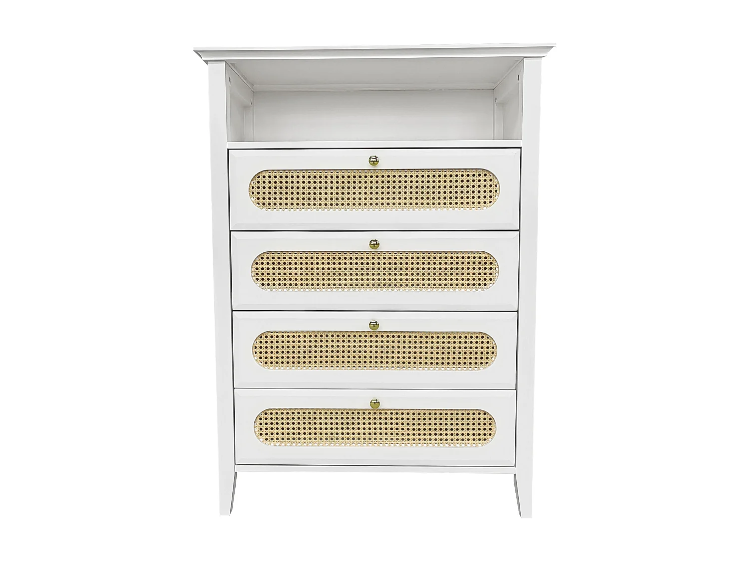 Commode en rotin, pieds en bois massif, surface laquée, 110x38x80cm, blanc