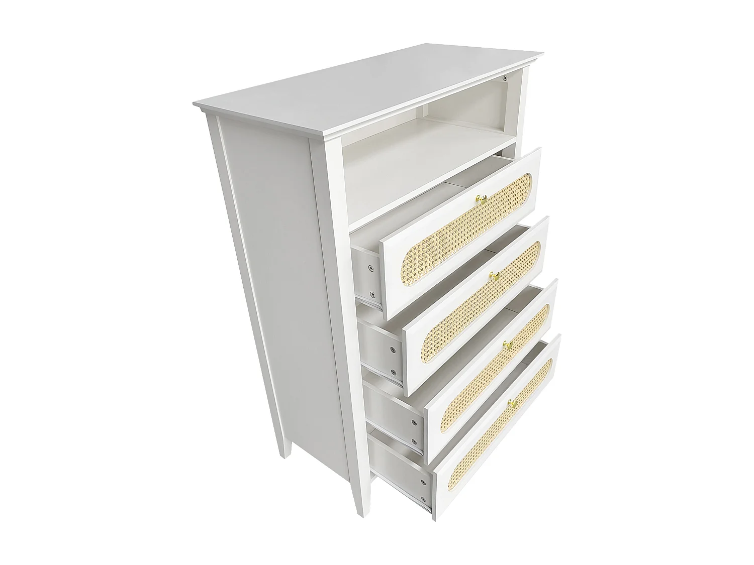 Commode en rotin, pieds en bois massif, surface laquée, 110x38x80cm, blanc