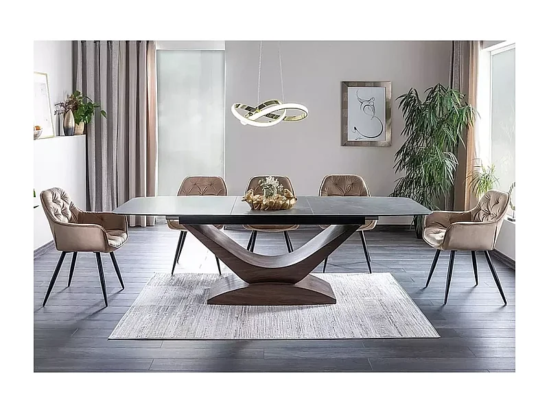 Table à manger Dolce Lux (95x180-240)/Céramique/Gris&Marron