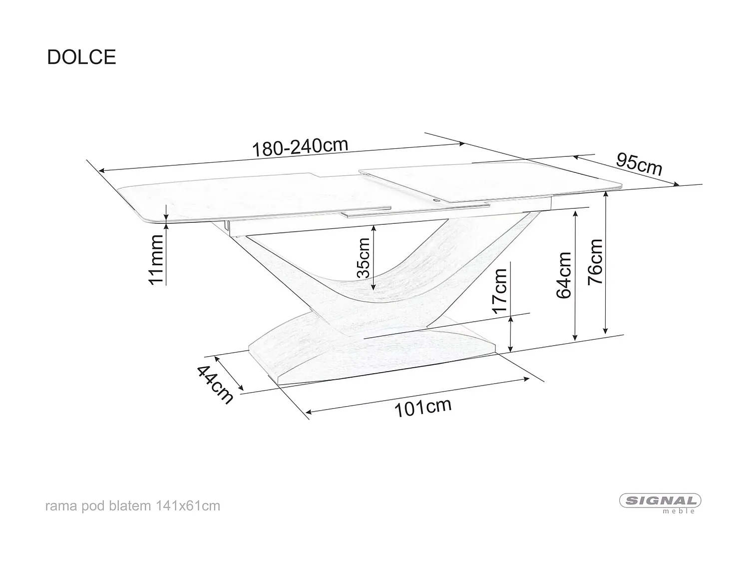 Tavolo da pranzo Dolce Lux (95x180-240)/Ceramica/Grigio&Marrone