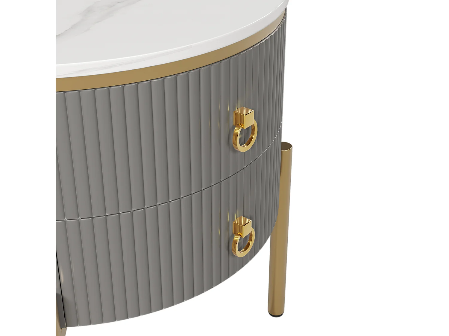 Table basse ronde 50x50x51cm - Table d'appoint avec finition spéciale, structure en marbre, pieds et poignées dorés - Gris