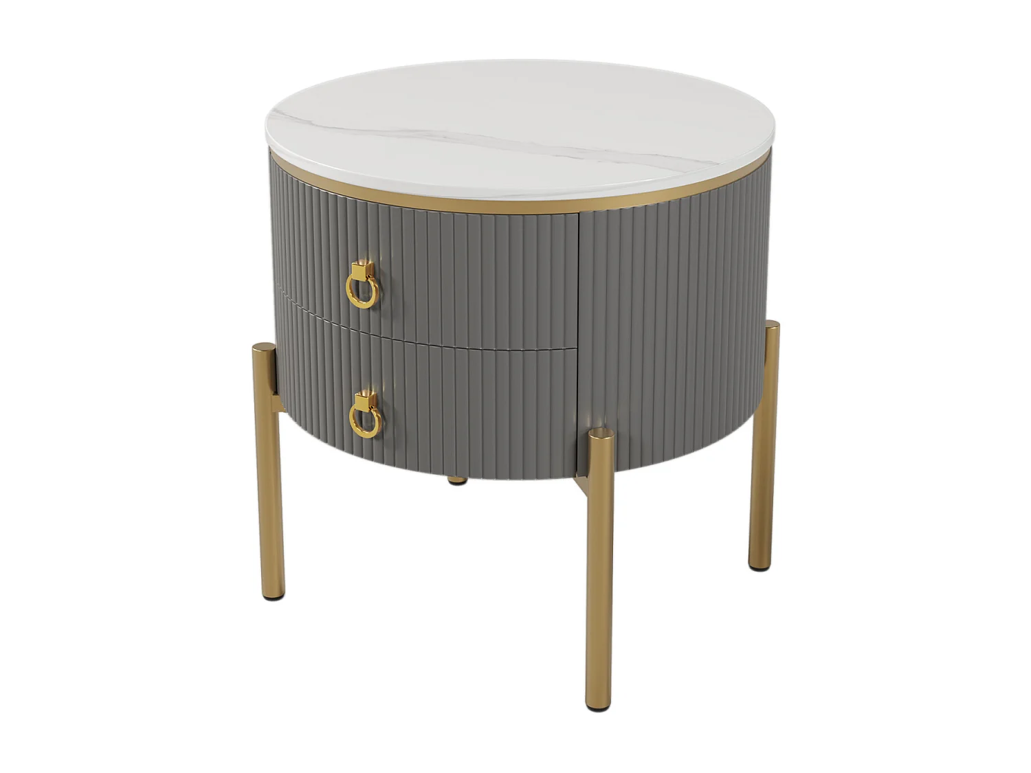 Table basse ronde 50x50x51cm - Table d'appoint avec finition spéciale, structure en marbre, pieds et poignées dorés - Gris