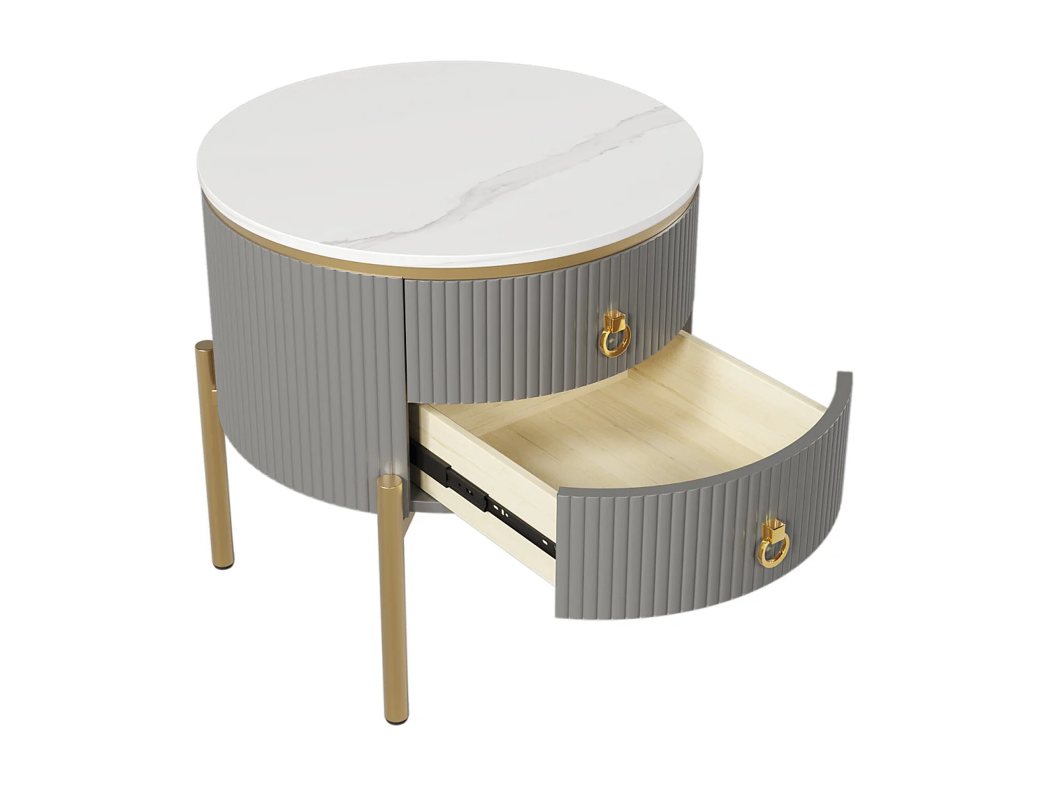 Table basse ronde 50x50x51cm - Table d'appoint avec finition spéciale, structure en marbre, pieds et poignées dorés - Gris