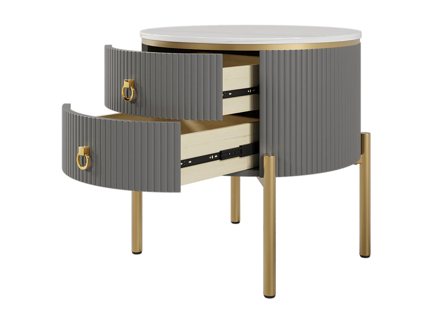 Table basse ronde 50x50x51cm - Table d'appoint avec finition spéciale, structure en marbre, pieds et poignées dorés - Gris