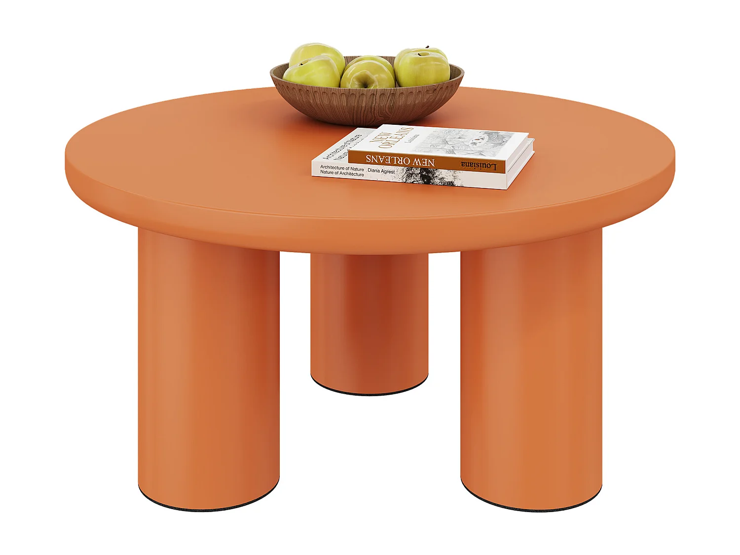 Tavolino rotondo, diametro 72,2 cm, altezza 35,35 cm, piano in MDF verniciato e gambe in PVC arancione