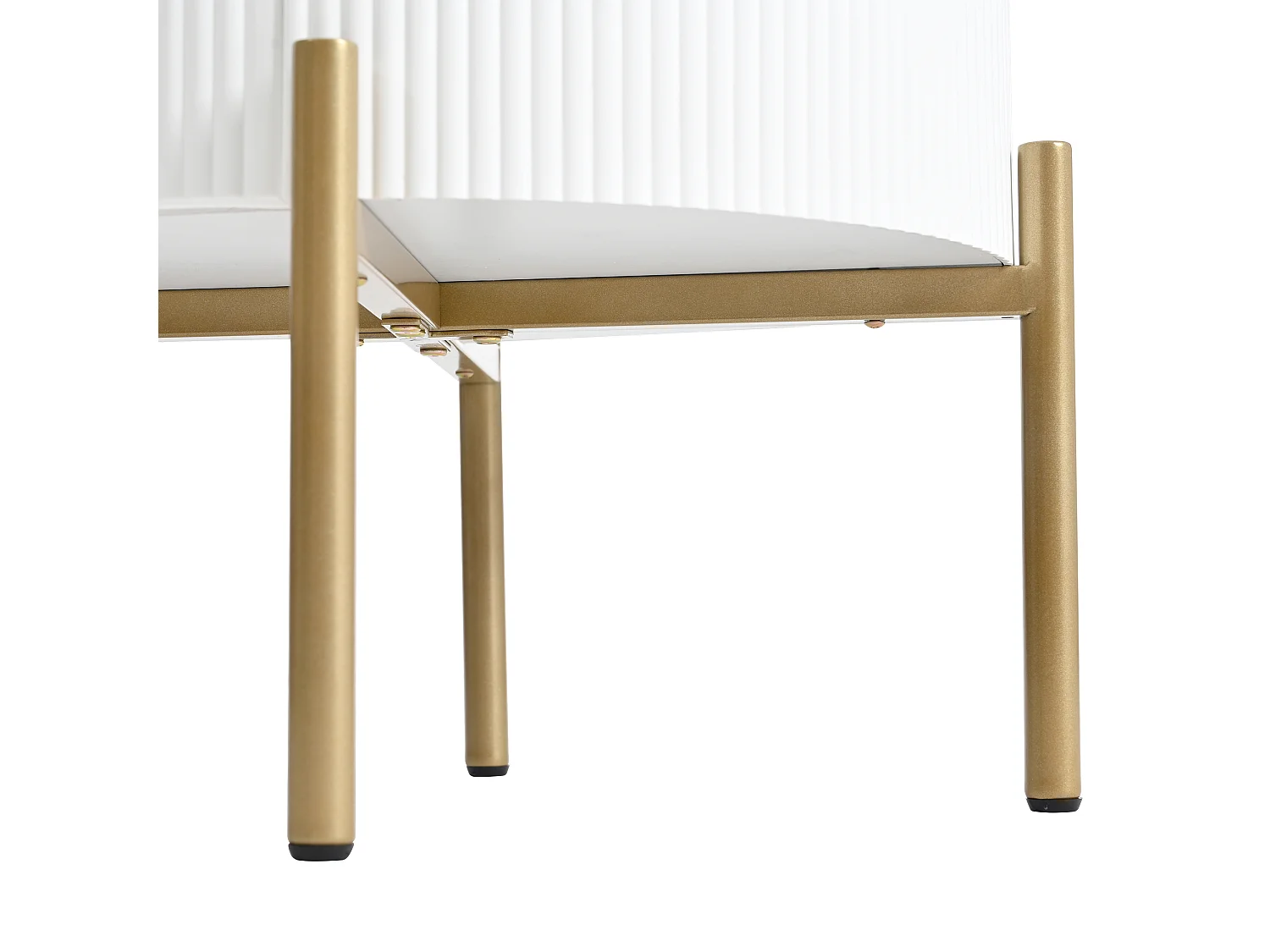 Ronde salontafel 50x50x51cm - Bijzettafel met speciale afwerking, marmeren structuur, gouden poten en handgrepen - Wit